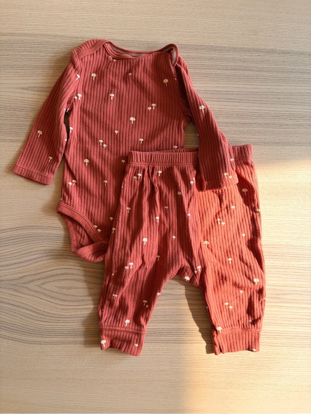 Cloud Island Ribbed Baby Two-Piece Set with Mushroom Print